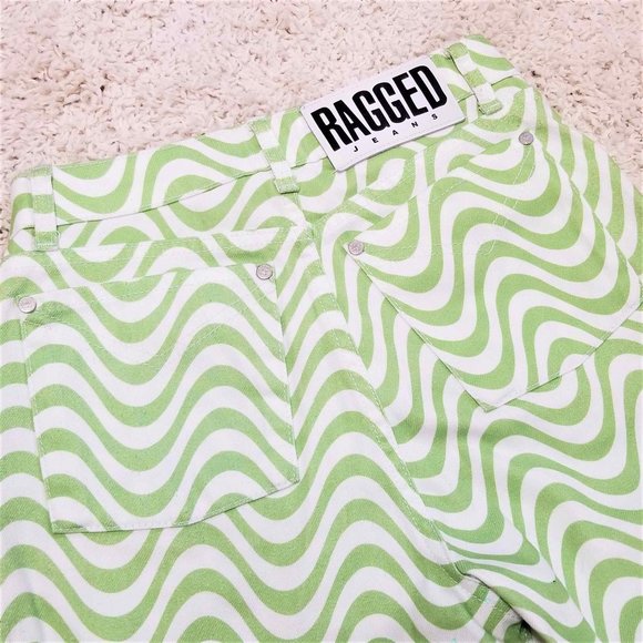 Ragged Jeans Brand Pants Lime Green & White Wavy Pattern Size 26 - Picture 9 of 12